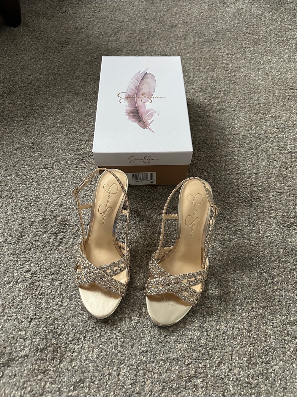 Jessica Simpson braided gold sling back heeled sandals